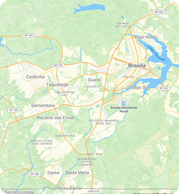 Mapa de atendimento da Vero Gusto para rodízio de pizza em eventos em Brasília DF